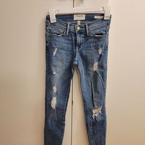 Frame Denim Distressed Blue Skinny Jeans